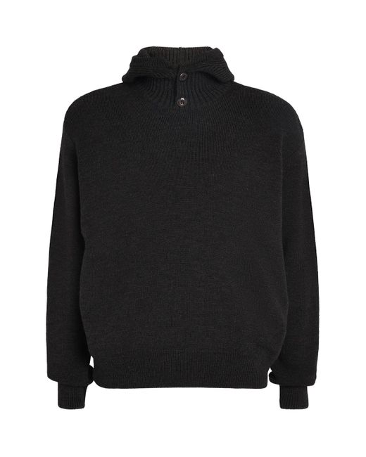 Lemaire Black Wool-Blend Button-Hood Sweater for men