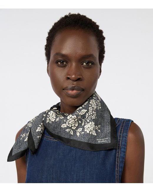 Weekend by Maxmara Black Silk Floral Print Scarf