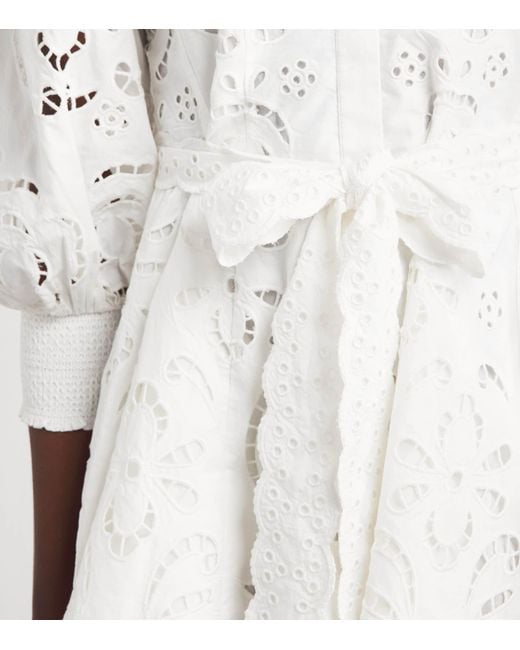 Alice + Olivia White Embroidered Lucy Mini Shirt Dress
