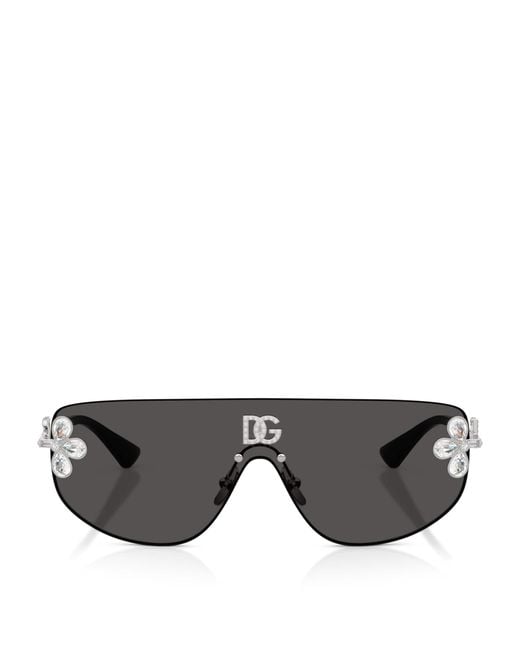 Dolce & Gabbana Gray Crystal-Embellished Visor Sunglasses