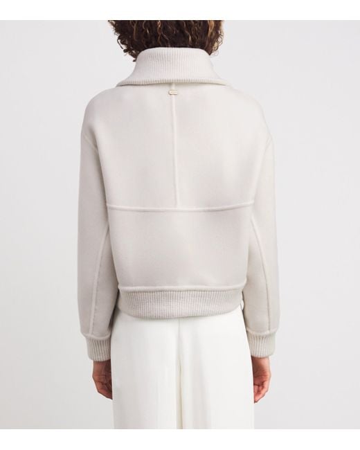 Agnona White Cashmere Bomber Jacket