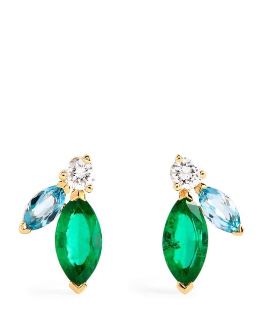 Emily P. Wheeler Green Mini, Diamond, Emerald And Topaz Pollack Earrings