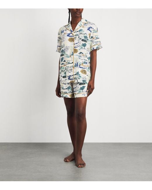 Olivia Von Halle Blue Silk Ingo Landscapes Pyjama Set