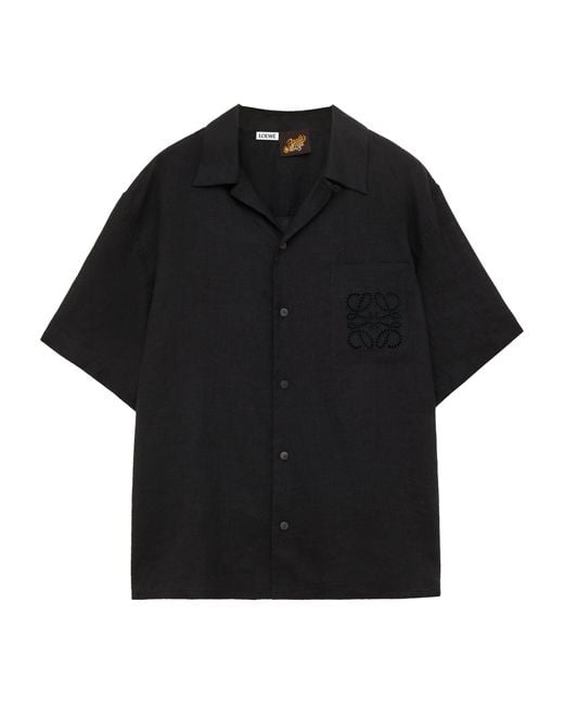 20-60代 人気ファッションブランド Paula's X Loewe Ibiza Black in Shirt Short-sleeve Logo Linen トップス