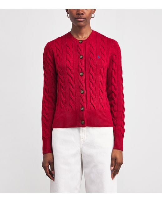 Polo Ralph Lauren Red Wool-Cashmere Cable-Knit Cardigan
