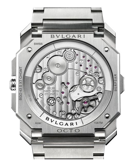 BVLGARI Gray Stainless Steel Octo Finissimo Chronograph Gmt Watch 43mm for men