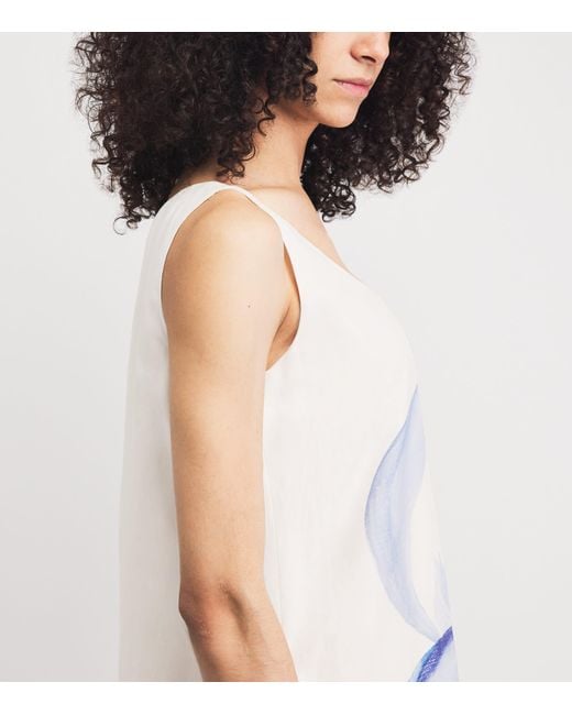 Lafayette 148 New York White Silk-Linen Iris Print Maxi Dress