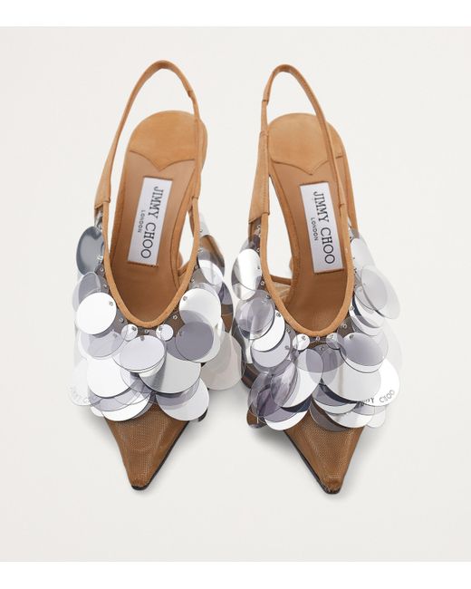 Jimmy Choo White Isa 95 Mesh Slingback Pumps