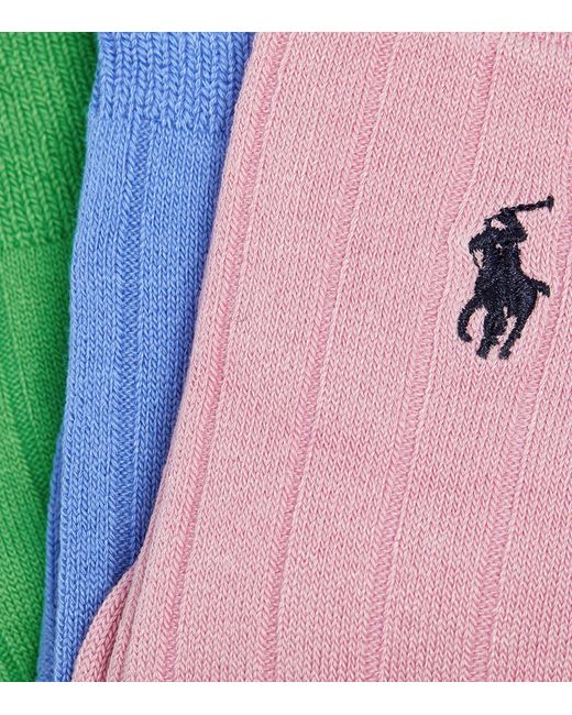 Polo Ralph Lauren Pink Ribbed Polo Pony Crew Socks (pack Of 3) for men