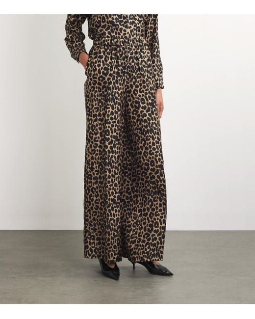 Max Mara Brown Silk Leopard Print Trousers