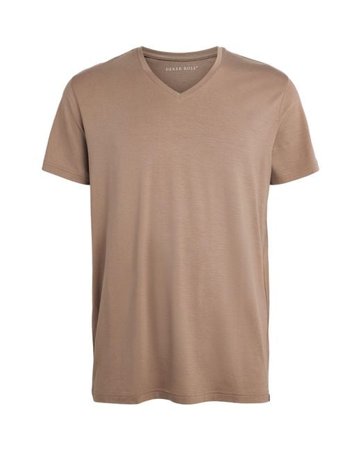 Derek Rose Brown Basel V-Neck Lounge T-Shirt for men