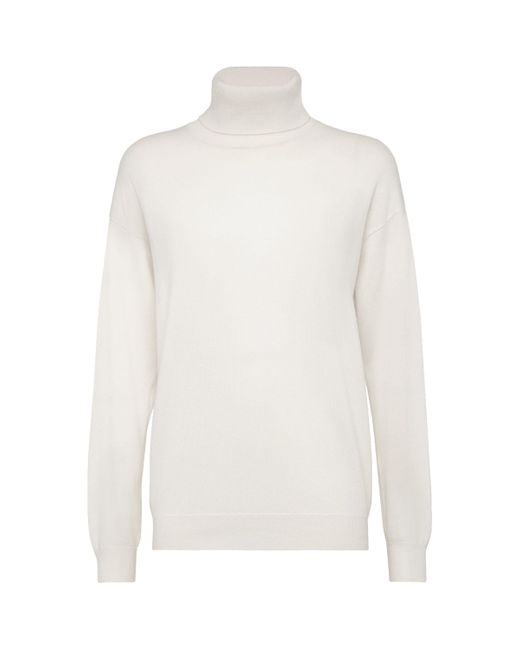 Brunello Cucinelli White Cashmere Turtleneck Sweater