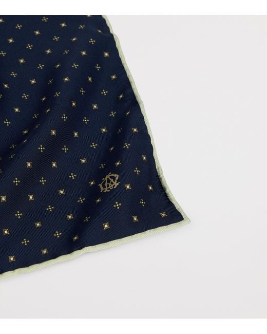 Dunhill Blue Mulberry Silk Geometric Pocket Square for men