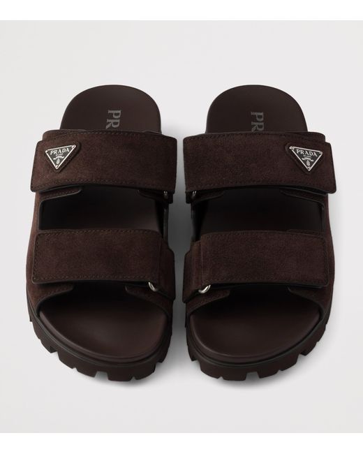 Prada Brown Suede Triangle Sandals for men