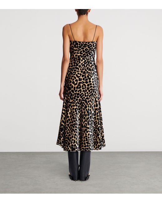 Balmain Natural Velvet Leopard Print Midi Dress