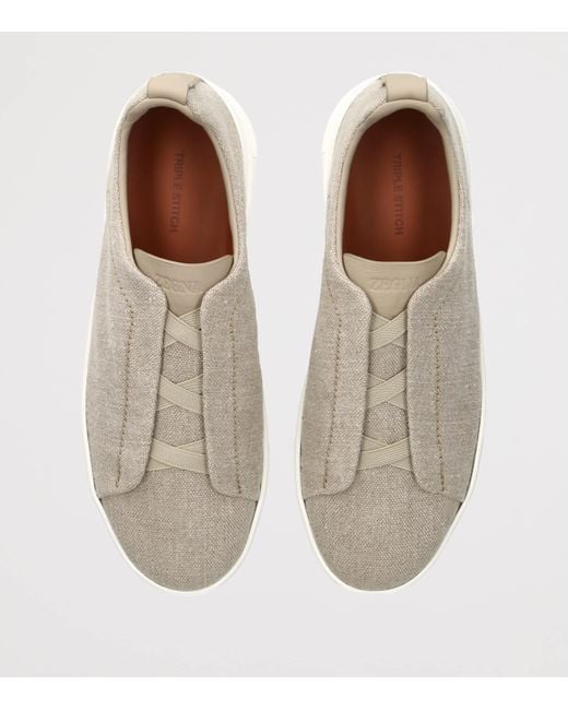 Zegna Gray Cotton-Linen Triple Stitch Sneakers for men