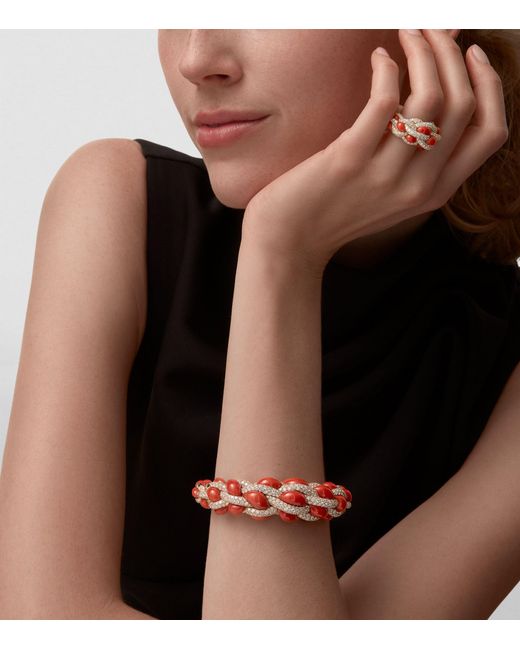 Cartier Red Rose Gold, Diamond And Coral Libre Tressage Ring