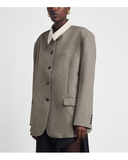 Source Unknown Gray Contrast-Collar Suki Blazer Shirt