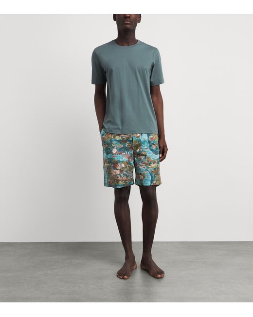 Derek Rose Blue Printed Ledbury Lounge Shorts for men
