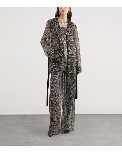 Dolce & Gabbana Gray Lamé Lace Wide-Leg Trousers