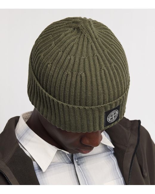 Stone Island Green Rws Wool Compass Beanie for men