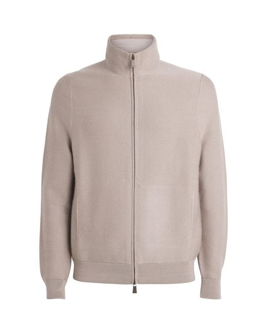 Colombo Brown Cashmere-Wool Zip-Up Cardigan for men