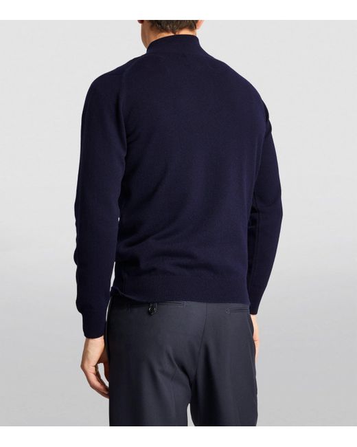 Harrods Blue Cashmere Zip-Up Sweater for men