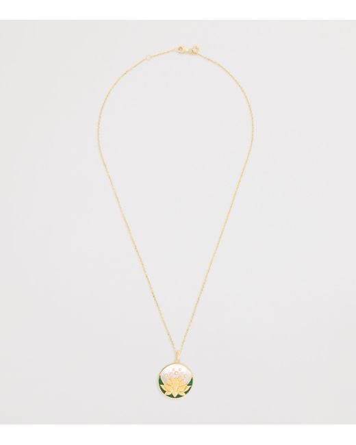 L'Atelier Nawbar Metallic Diamond, Malachite And Pearl N*93 Lotus Moon Necklace