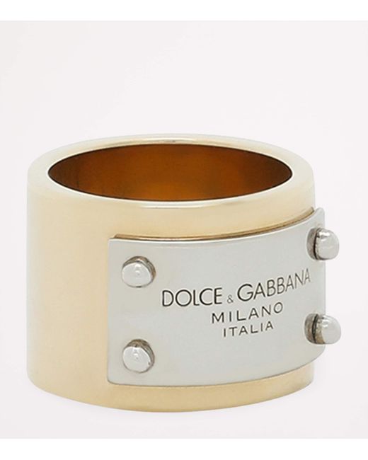 Dolce & Gabbana Metallic Engraved Logo-Plaque Ring