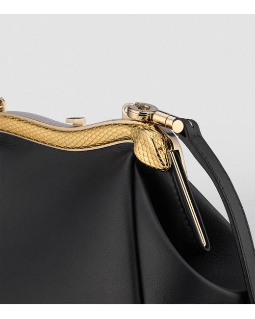 BVLGARI Black Small Leather Serpentine Clutch Bag