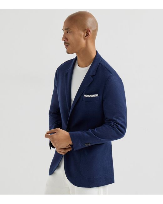 Brunello Cucinelli Blue Cashmere Jersey Blazer for men