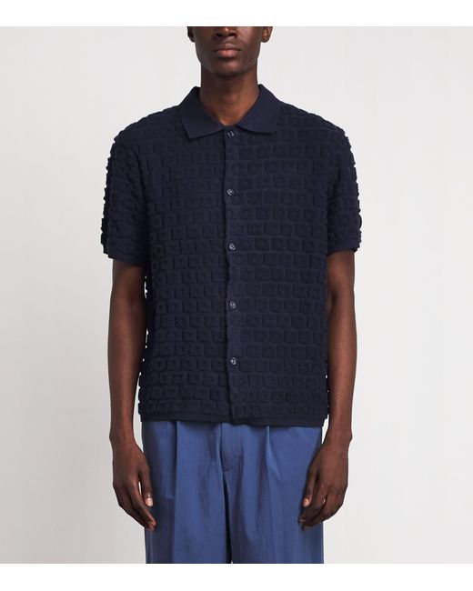 Sandro Blue Terry Knit Jacqaurd Short-Sleeve Shirt for men