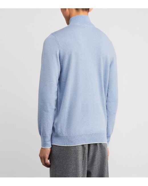 N.Peal Cashmere Blue Cashmere Quarter-Zip Carnaby Sweater for men