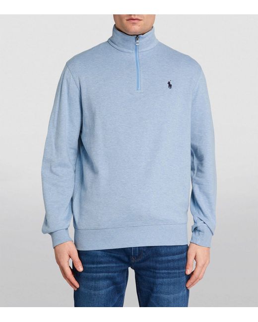 Polo Ralph Lauren Blue Cotton-blend Quarter-zip Sweater for men