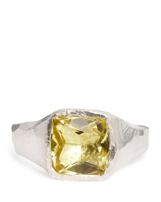 The Ouze Metallic Recycled Sterling And Lemon Quartz Signet Ring for men