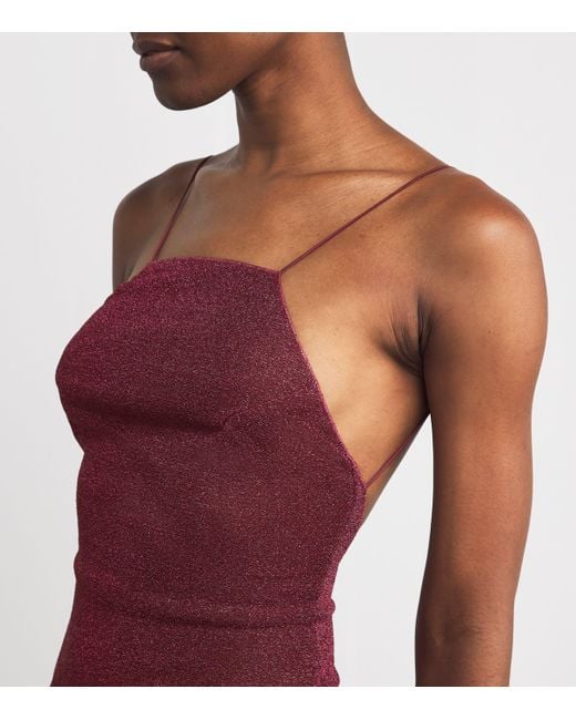 Oseree Red Lumière Feather Midi Dress