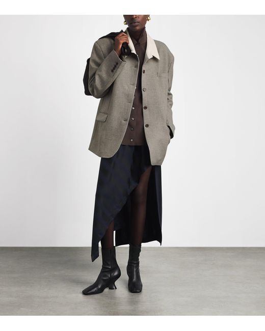 Source Unknown Gray Contrast-Collar Suki Blazer Shirt