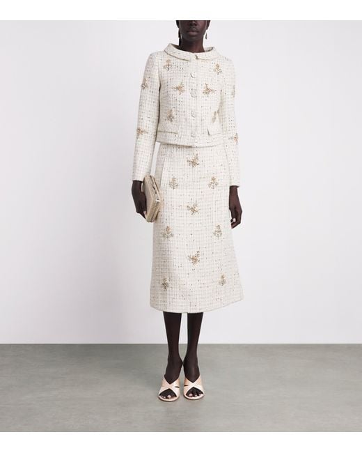 Huishan Zhang White Tweed Evelina Midi Skirt