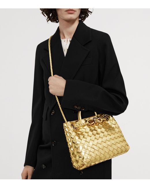 Bottega Veneta Metallic Small Leather Andiamo Top-Handle Bag