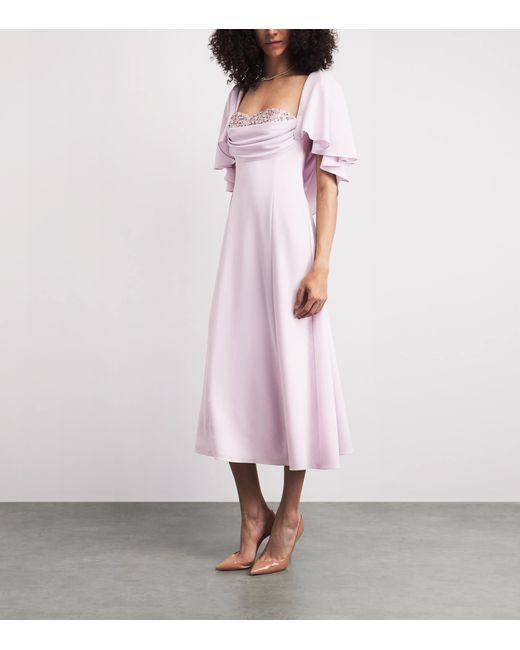 Sabina Bilenko Pink Crepe Embellished Birdie Midi Dress