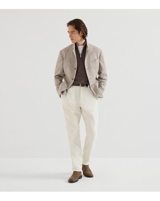Brunello Cucinelli Brown Cashmere Quarter-Zip Sweater for men
