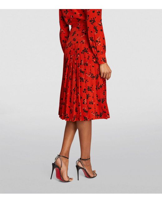 Alessandra Rich Red Silk Rose Print Skirt