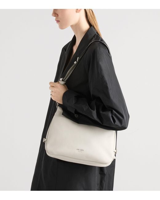 Prada Gray Fold Large Leather Shoulder Bag