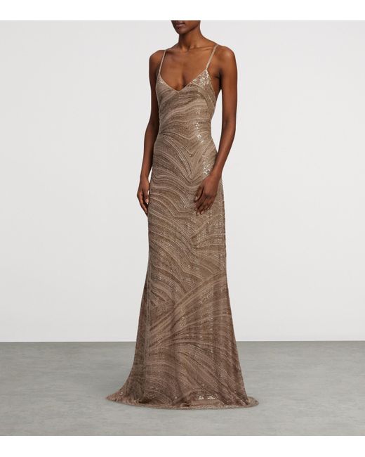 Ralph Lauren Natural Mulberry Silk Sequin Gown