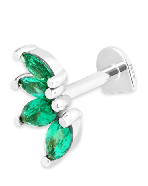 Astrid & Miyu Green White Gold And Emerald Stack Single Stud Earring