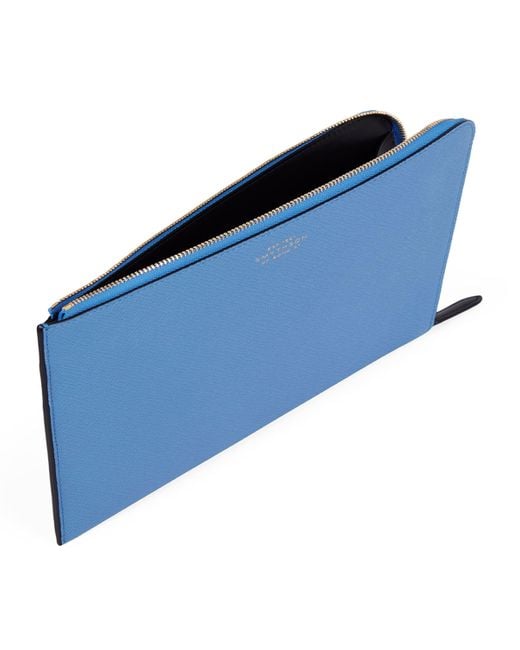 Smythson Blue Panama Leather Slim Pouch for men