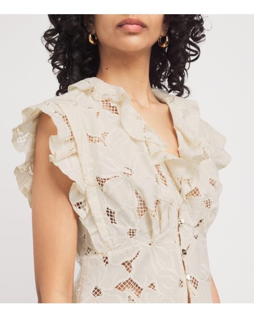 Sandro White Embroidered Floral Crop Top