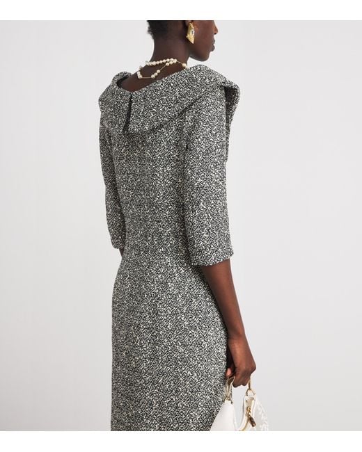Alessandra Rich Gray Tweed Bow-Detail Midi Dress