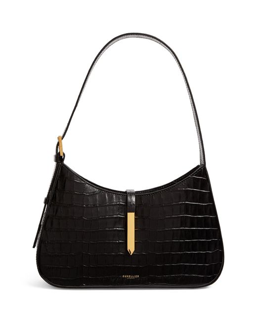 DeMellier Black Leather Croc-effect Tokyo Shoulder Bag