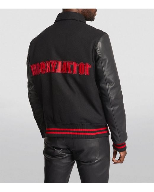 1017 ALYX 9SM Leather Embroidered Varsity Jacket in Black for Men